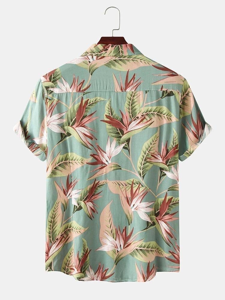 Mint Green Tropical Floral Half Sleeve Shirt for Men