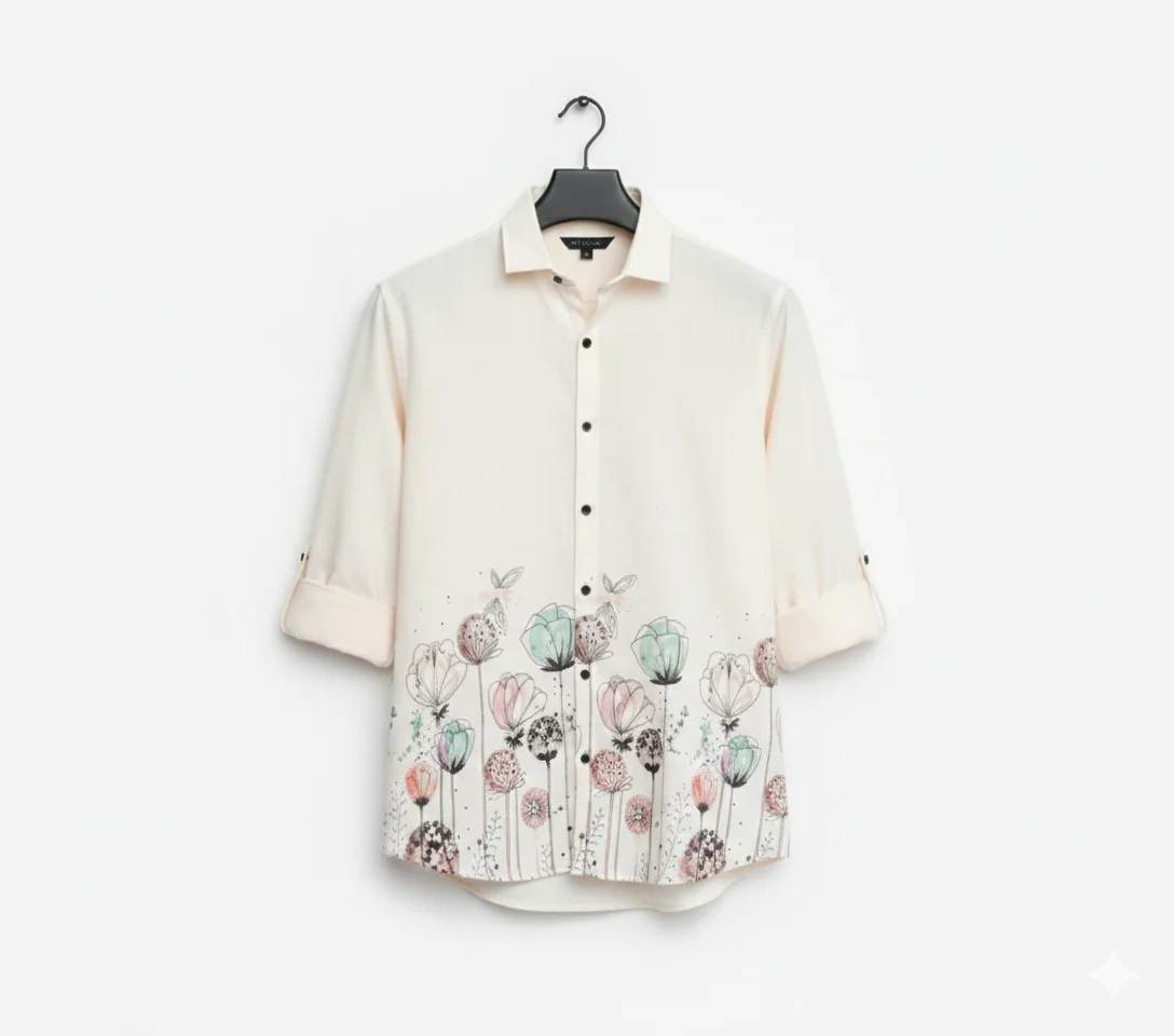 White Floral Printed Half Sleeve Shirt for Men