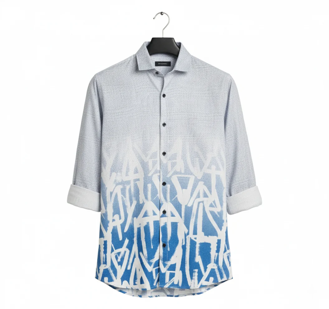 White Grey Ombre Typography Half Sleeve Shirt for Men