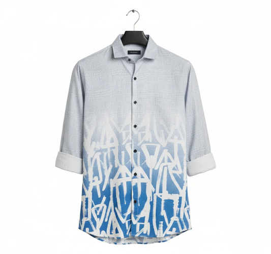 White Grey Ombre Typography Half Sleeve Shirt for Men