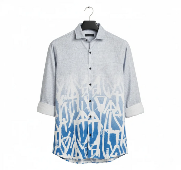 White Grey Ombre Typography Half Sleeve Shirt for Men