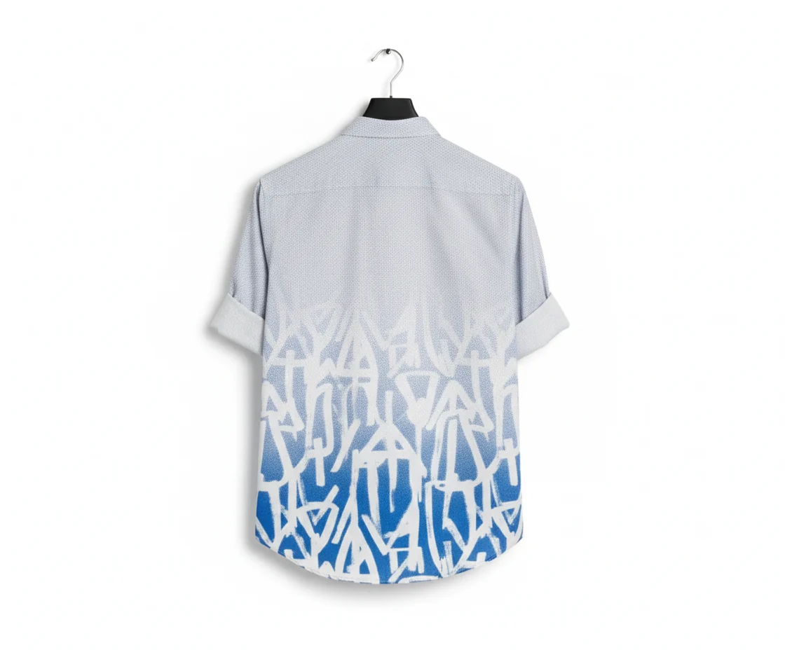 White Grey Ombre Typography Half Sleeve Shirt for Men