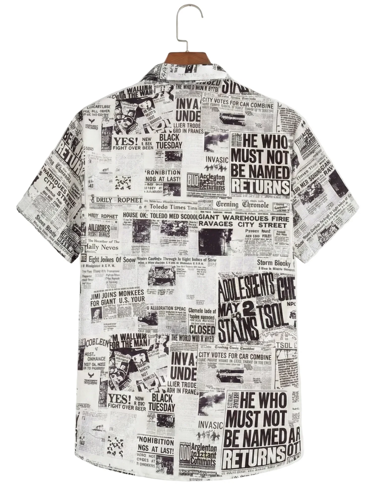 Black White Newspaper Print Half Sleeve Shirt for Men