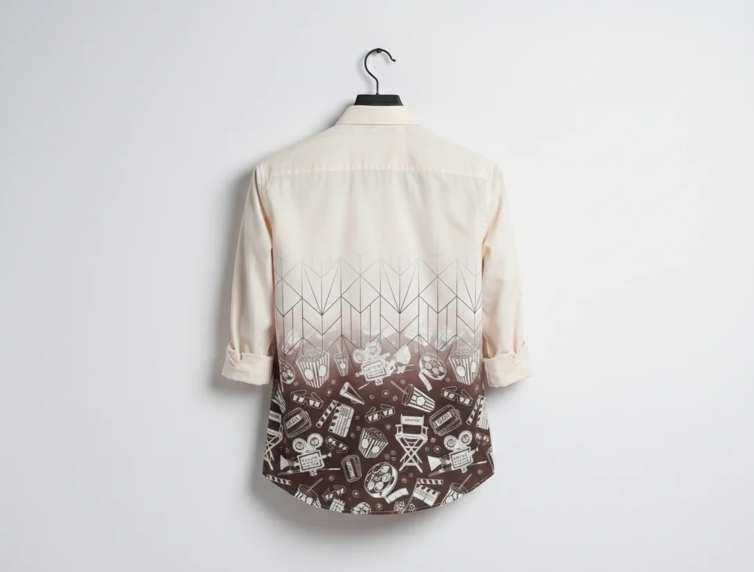 White Brown Cinema Print Half Sleeve Shirt for Men