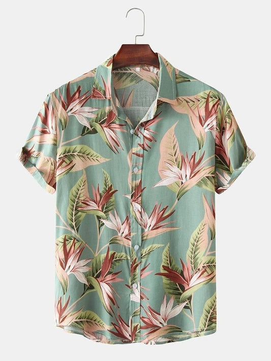 Mint Green Tropical Floral Half Sleeve Shirt for Men
